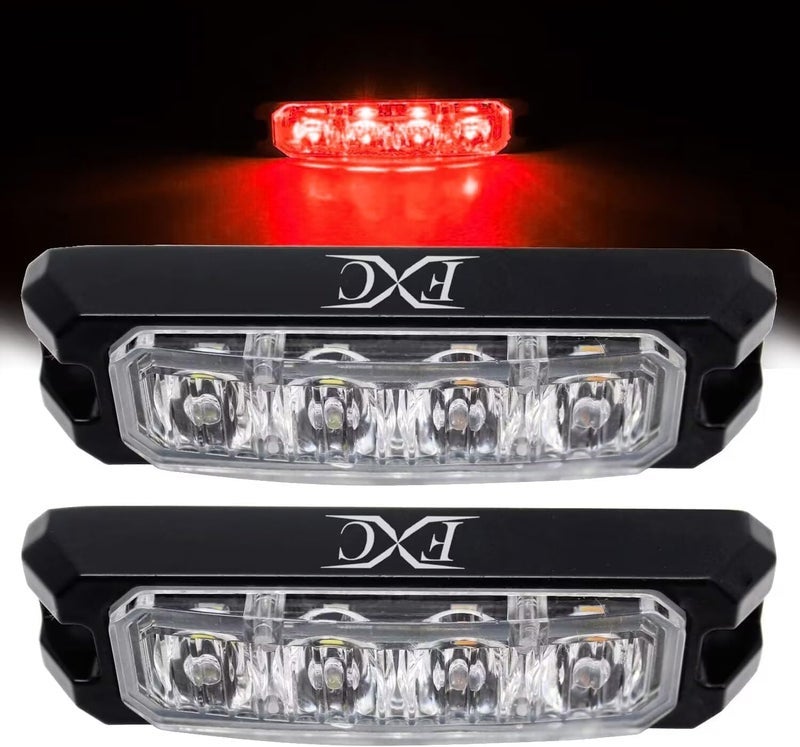 4-LED Strobe Light Red Waterproof Emergency Beacon Flash Lights,Purishion Caution Bar 16 Patterns Flashing Car SUV Pickup Truck Van Vehicle POV (2 Pack)(4LED Red)